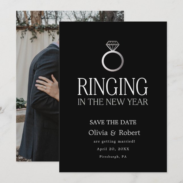 Ringing in the New Year Save the Date with Photo Invitation (Front/Back)