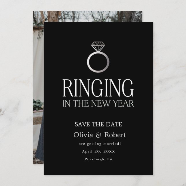 Ringing in the New Year Save the Date with Photo Invitation (Front/Back)