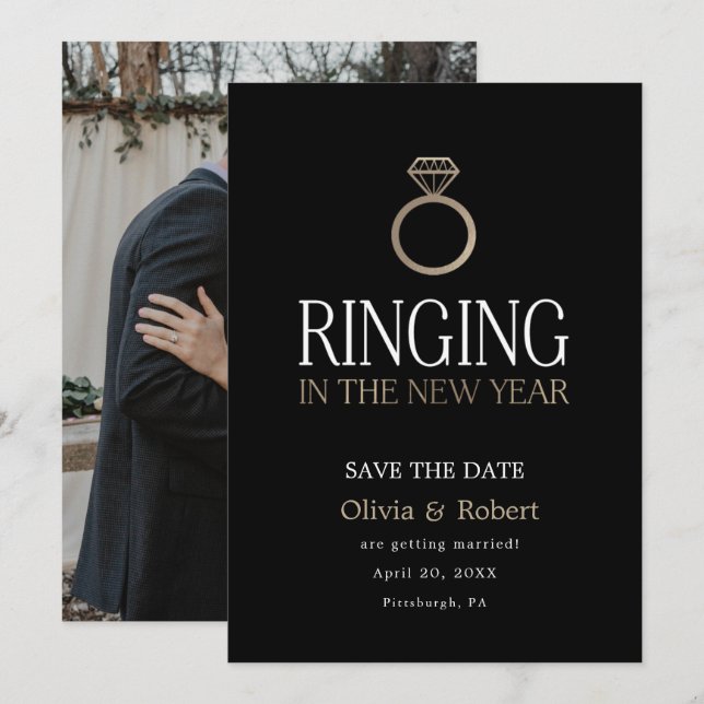 Ringing in the New Year Save the Date with Photo Invitation (Front/Back)
