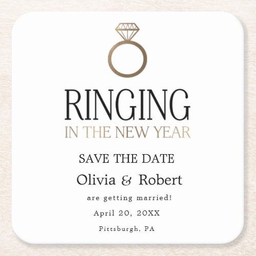 Ringing in the New Year Save the Date with Photo Square Paper Coaster