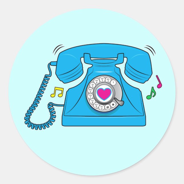 Ringing Retro Telephone with a Heart Classic Round Sticker (Front)