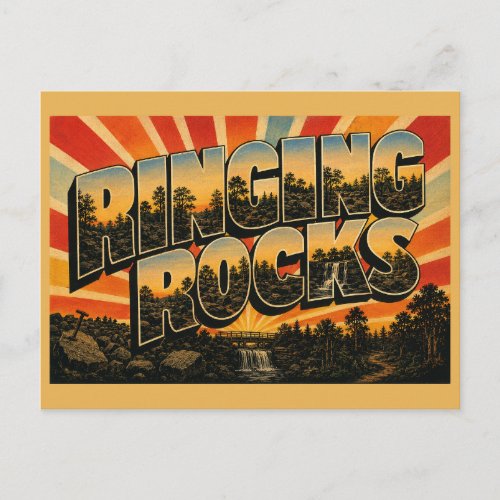 Ringing Rocks PA Boulder Field Waterfall Art Postcard