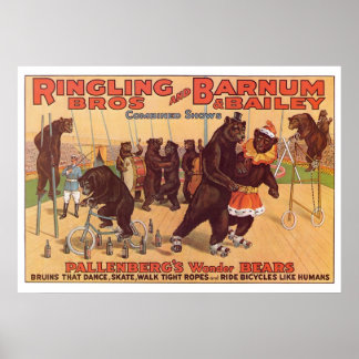 Ringling Bros. Wonder Bears Advertisement 1920's Poster