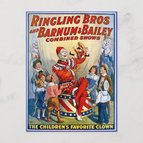 Ringling Brothers  Barnum  Bailey Vintage Clowns Postcard