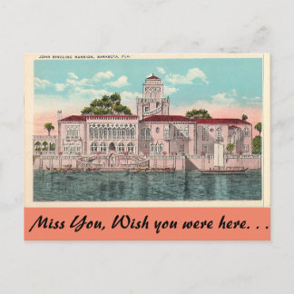 Ringling Mansion, Sarasota, Florida Postcard