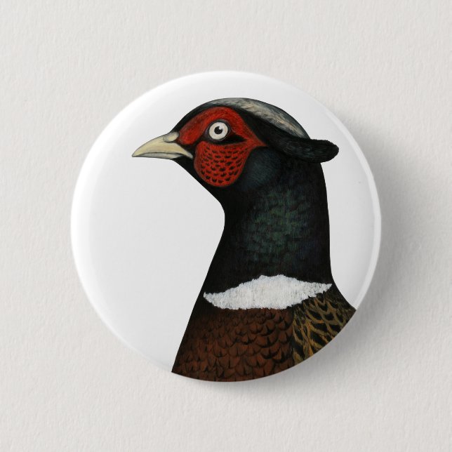 Ringneck Pheasant Head Pinback Button (Front)