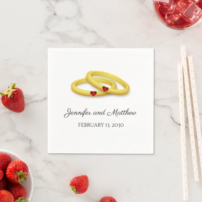 Rings and Hearts Personalized Wedding Napkins (Insitu)