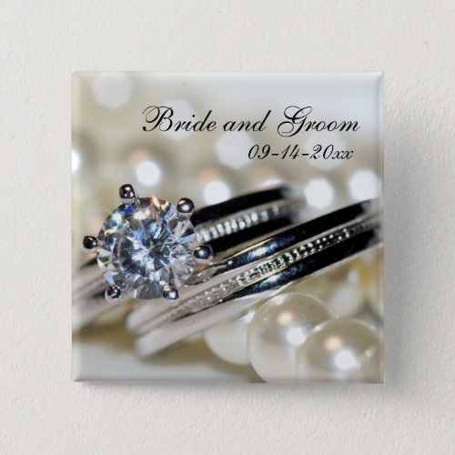 Rings and White Pearls Wedding Button