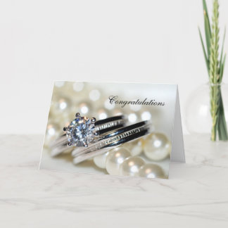Rings and White Pearls Wedding Congratulations Card