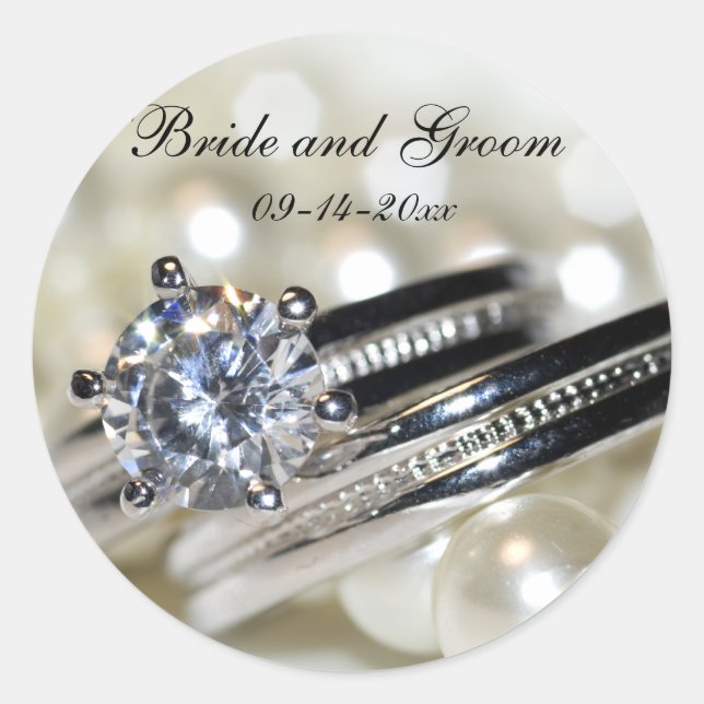 Rings and White Pearls Wedding Envelope Seals (Front)