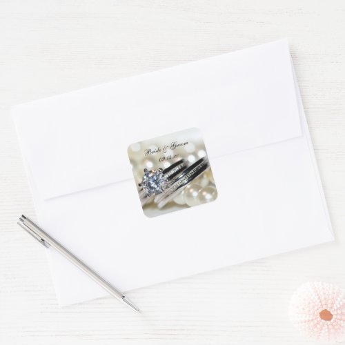 Rings and White Pearls Wedding Envelope Seals