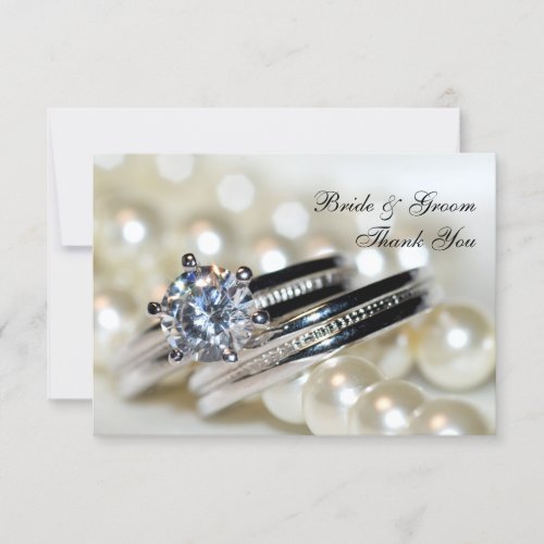Rings and White Pearls Wedding Flat Thank You Note Invitation