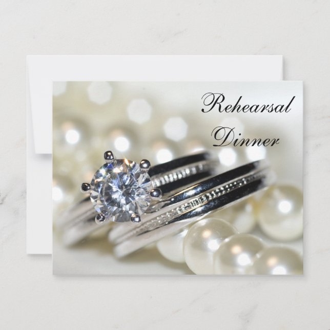 Rings and White Pearls Wedding Rehearsal Dinner Invitation (Front)