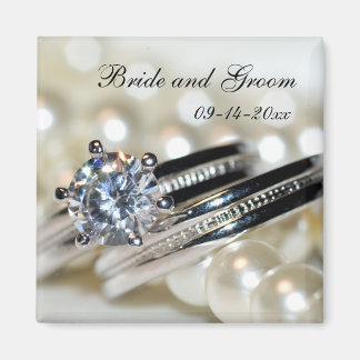 Rings and White Pearls Wedding Save the Date Magnet
