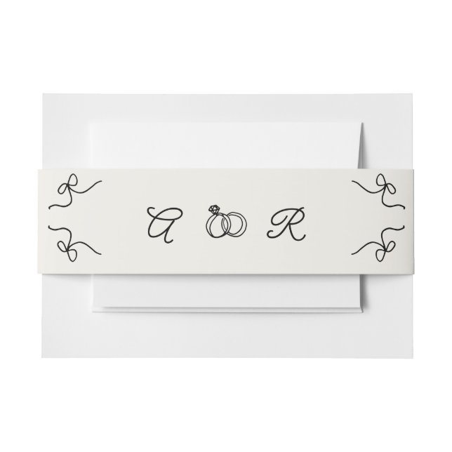 Rings & Bow Monogram French Hand Drawn Wedding Invitation Belly Band (Front Example)