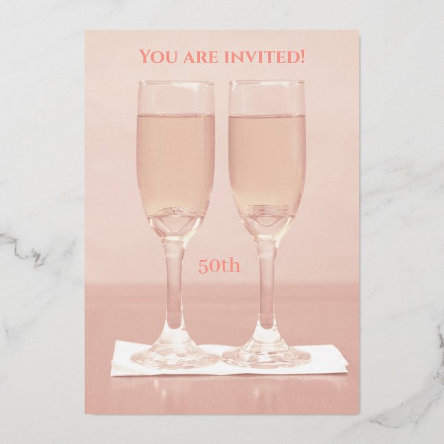 Rings Champagne Rose Gold 50th Wedding Anniversary Foil Invitation (Back)
