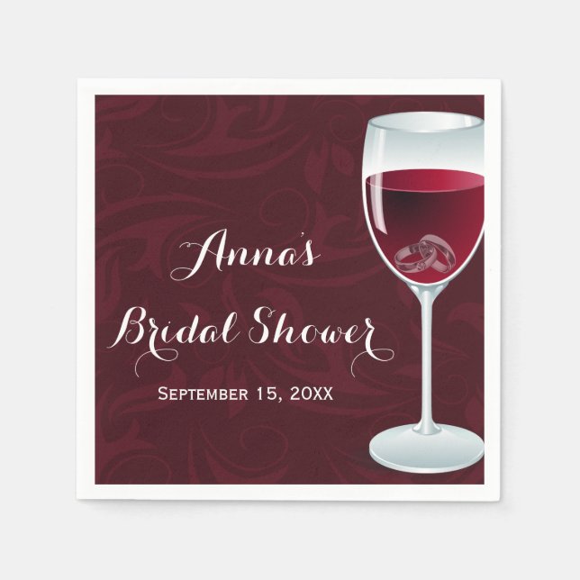 Rings in Wine Glass Bridal Wedding Paper Napkins (Front)