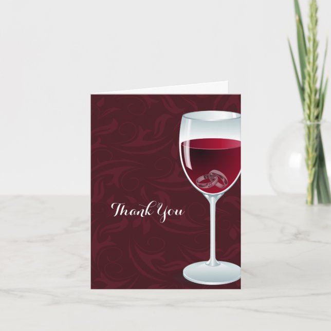 Rings in Wine Glass Bridal Wedding Shower Thanks Thank You Card (Front)
