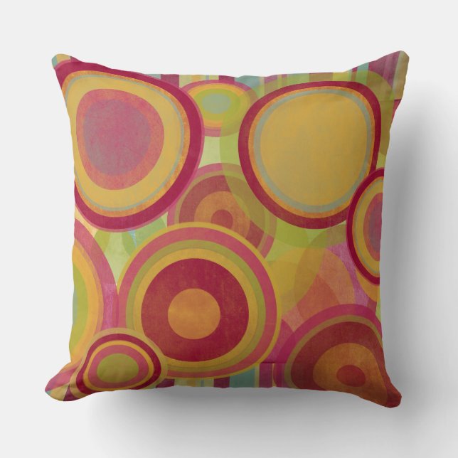 Rings of color with bright stripes throw pillow (Front)