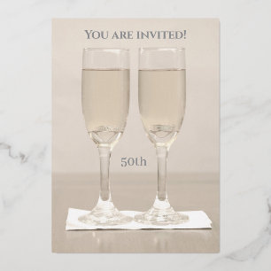 Rings Silver Gold 50th Wedding Anniversary  Foil Invitation
