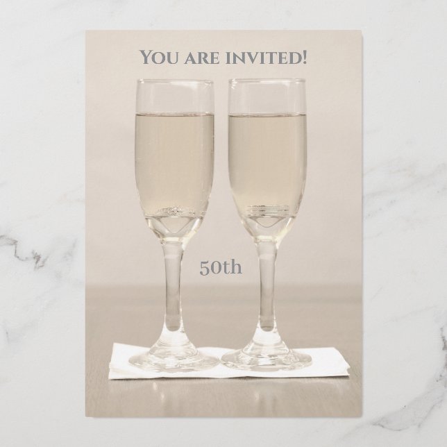 Rings Silver Gold 50th Wedding Anniversary  Foil Invitation (Back)