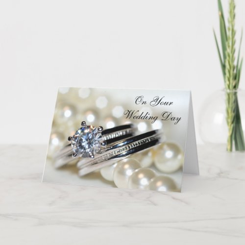Rings White Pearls Blended Family Second Wedding Card