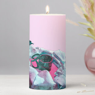 Rings with white rose petals pillar candle