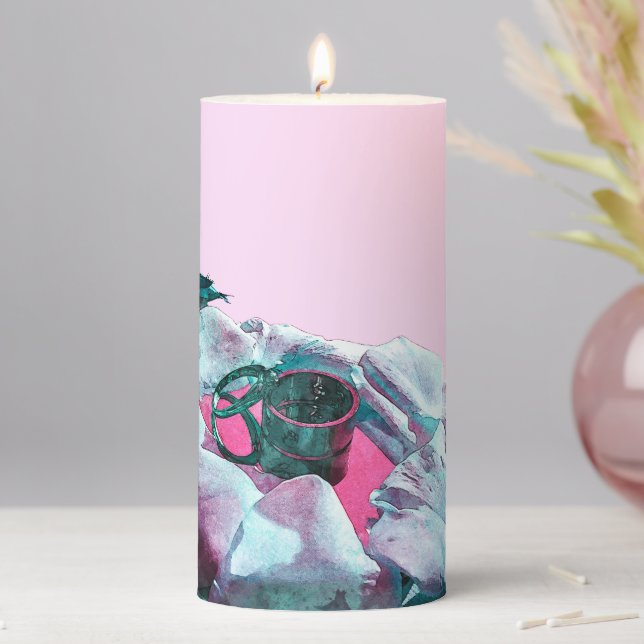 Rings with white rose petals pillar candle (In Situ)