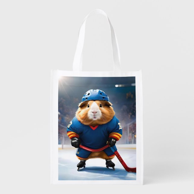 "Rink Rookie: The Ice Hockey Guinea Pig" Grocery Bag (Front)