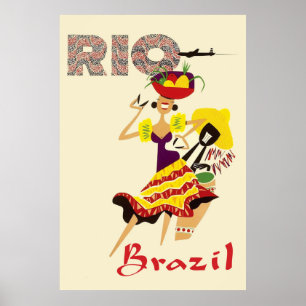 Rio, Brazil, Brazilian Dancer with drummer Poster