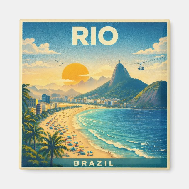 Rio Brazil Retro Travel Poster Magnet (Front)
