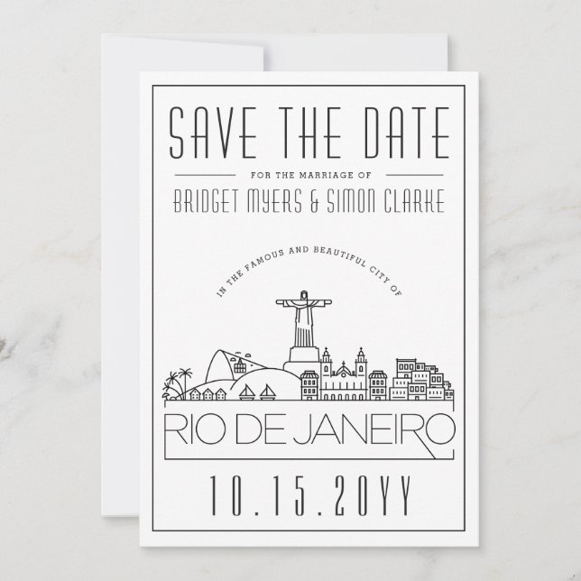 Rio Brazil Wedding Stylized Skyline Save the Date Invitation (Front)