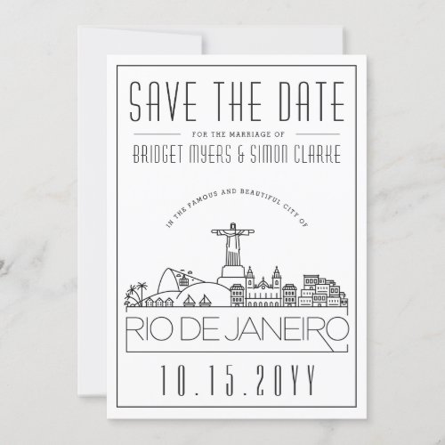 Rio Brazil Wedding Stylized Skyline Save the Date Invitation