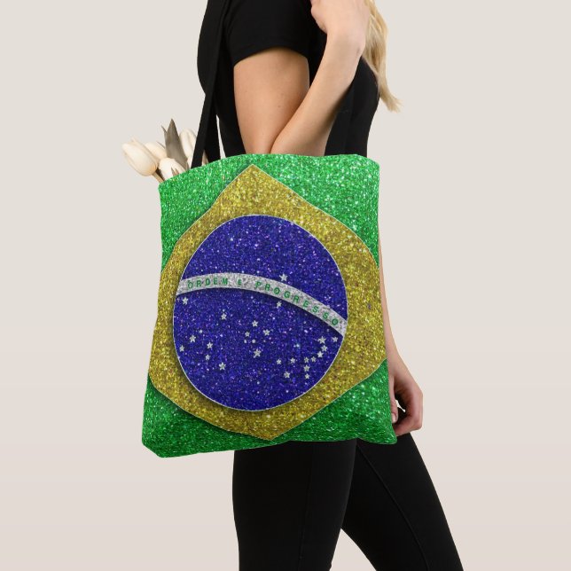 Rio de Janeiro Brazil Brazilian Flag Glitter Tote Bag (Close Up)