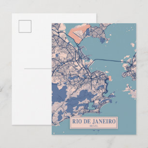 Rio de Janeiro Brazil Breezy City Map Travel Postcard