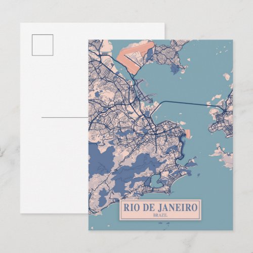 Rio de Janeiro Brazil Breezy City Map Travel Postcard