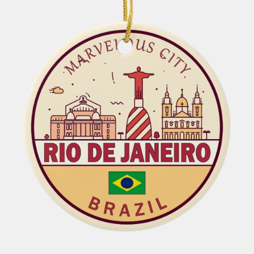 Rio de Janeiro Brazil City Skyline Emblem Ceramic Ornament