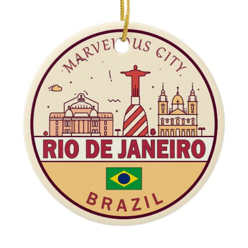 Rio de Janeiro Brazil City Skyline Emblem Ceramic Ornament
