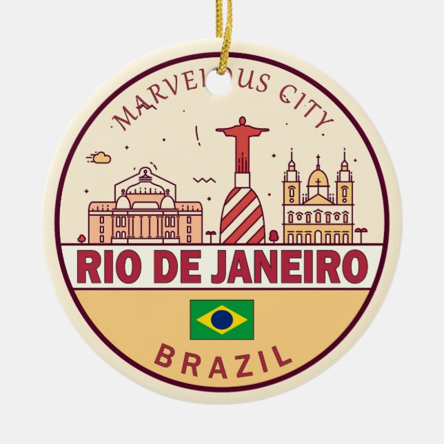 Rio de Janeiro Brazil City Skyline Emblem Ceramic Ornament (Front)