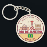 Rio de Janeiro Brazil City Skyline Emblem Keychain<br><div class="desc">Rio de Janeiro minimalist,  colorful art design featuring monuments and landmarks of the city in Brazil.</div>