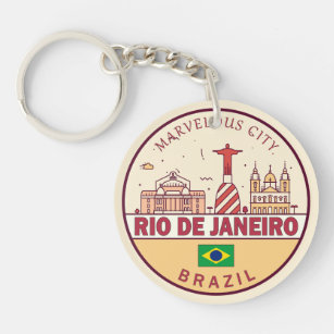 Rio de Janeiro Brazil City Skyline Emblem Keychain