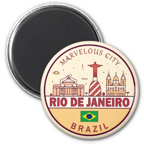 Rio de Janeiro Brazil City Skyline Emblem Magnet