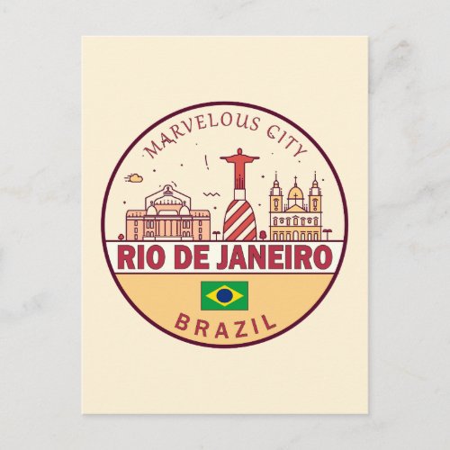 Rio de Janeiro Brazil City Skyline Emblem Postcard