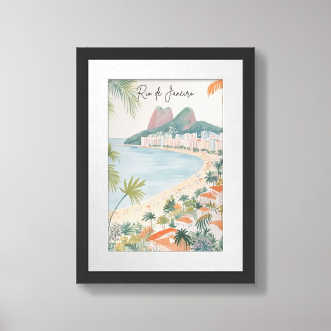 Rio de Janeiro Brazil Gouache Illustration Travel Framed Art (Framed Front)