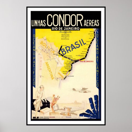 Rio De Janeiro Brazil Linhas Condor Aereas Poster