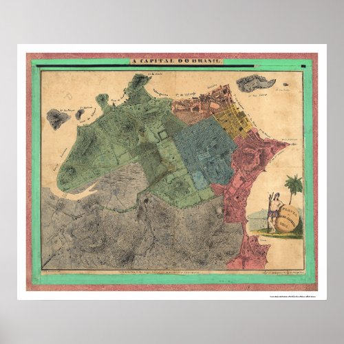 Rio De Janeiro Brazil Map 1831 Poster