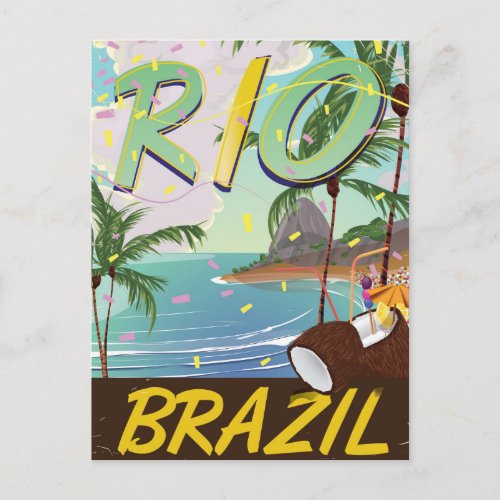 rio de janeiro Brazil retro travel print Postcard