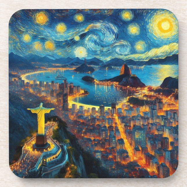 Rio De Janeiro Brazil Starry Night Beverage Coaster (Front)