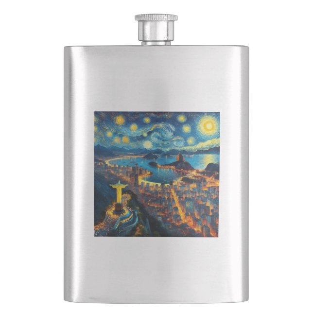 Rio De Janeiro Brazil Starry Night Flask (Front)