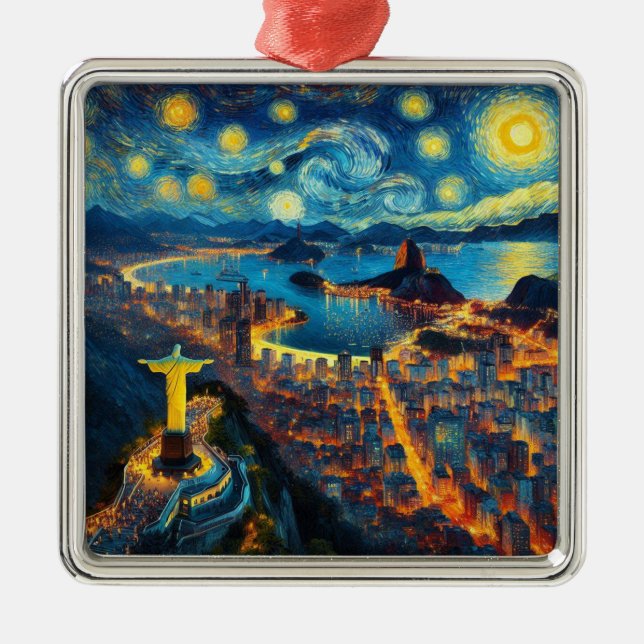 Rio De Janeiro Brazil Starry Night Metal Ornament (Front)
